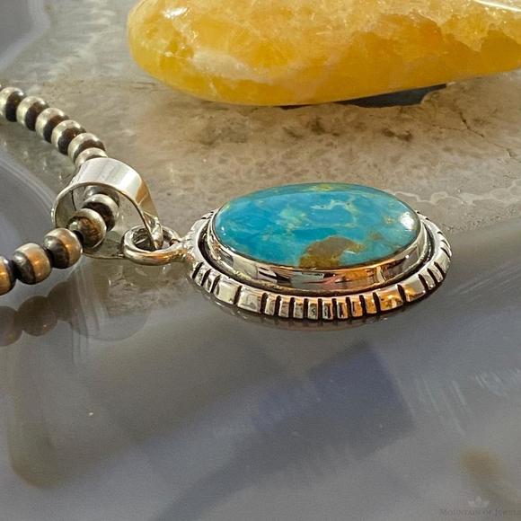 Native American Sterling Silver Blue Ridge Turquoise Oval Pendant For Women - Picture 3 of 10